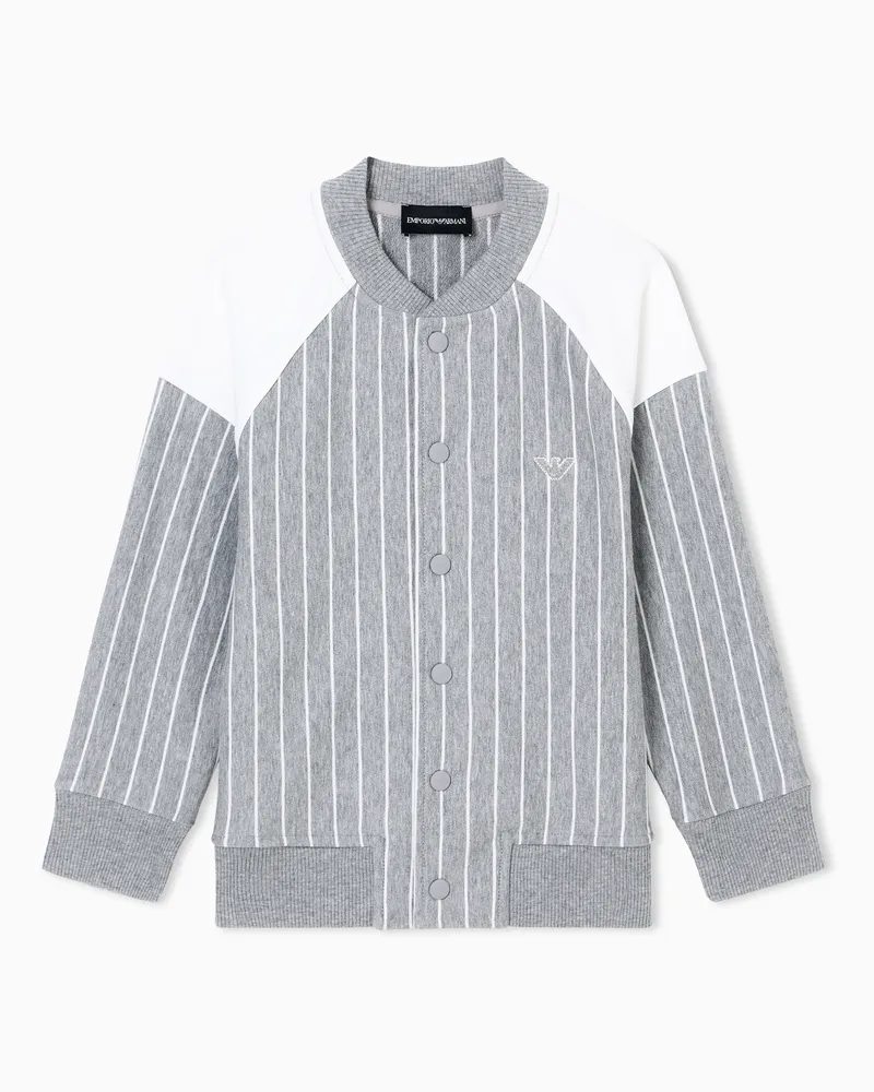 Emporio Armani Sweatshirt Druckknöpfen aus gestreiftem Jersey und Baseball-Logo-Stickerei Grau