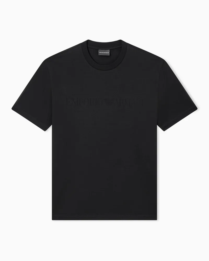 Emporio Armani T-Shirt aus Jersey mit farblich abgestimmter Logo-Intarsie Schwarz