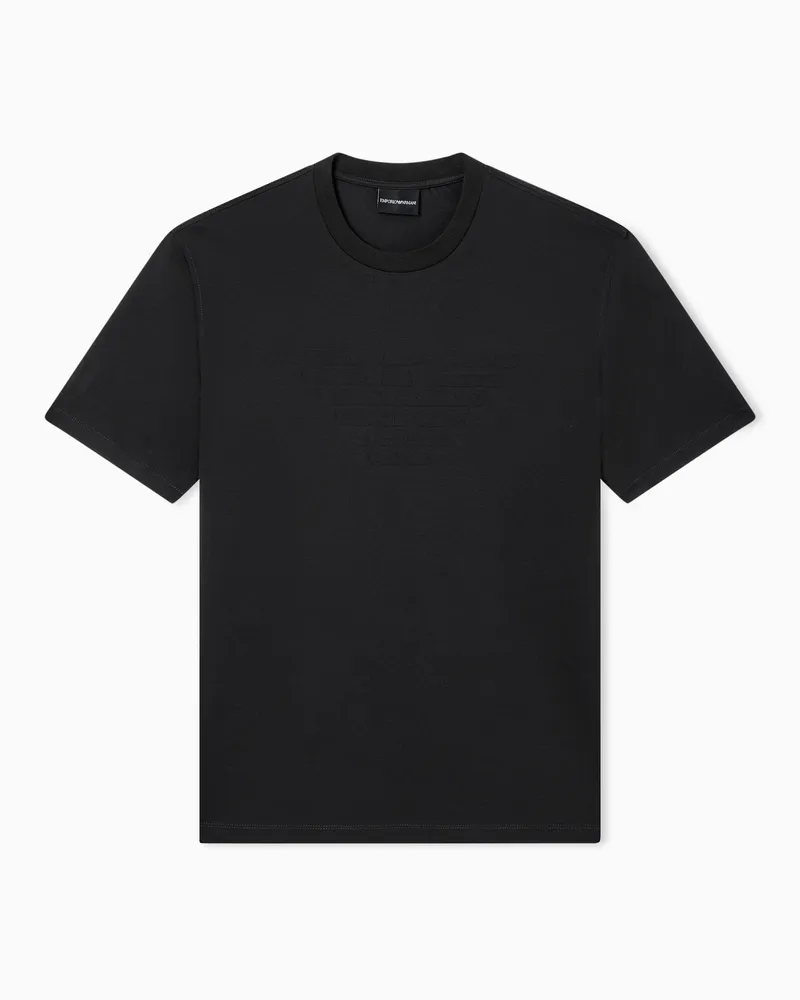 Emporio Armani T-Shirt aus Jersey mit farblich abgestimmter Logo-Intarsie Schwarz