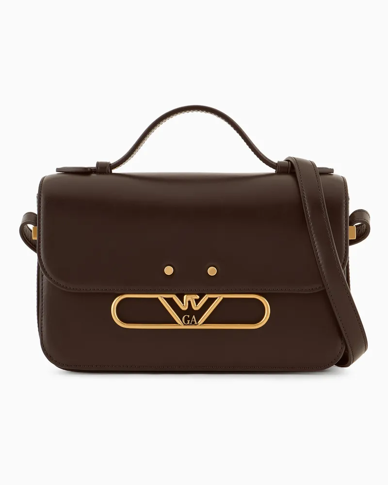 Emporio Armani Umhängetasche aus Glattleder mit Adlerlogo aus Metall Braun