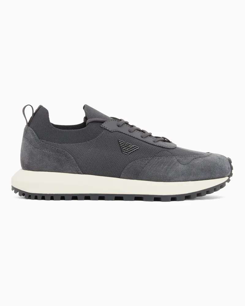 Emporio Armani Sneaker aus Wildleder und Mesh mit profilierter Gummisohle Grau