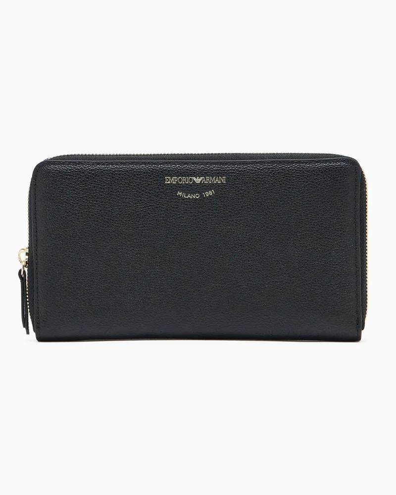 Emporio Armani Portemonnaie mit Rundum-Reißverschluss aus Leder mit Hirschprint Schwarz