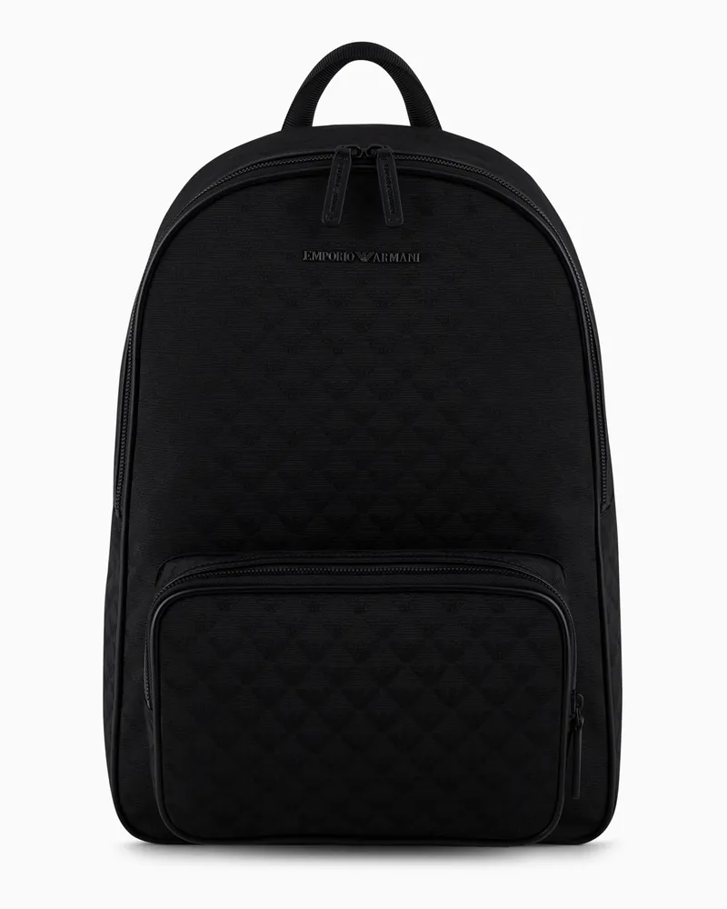 Emporio Armani Rucksack aus Nylon mit durchgehendem Adler-Jacquard Schwarz