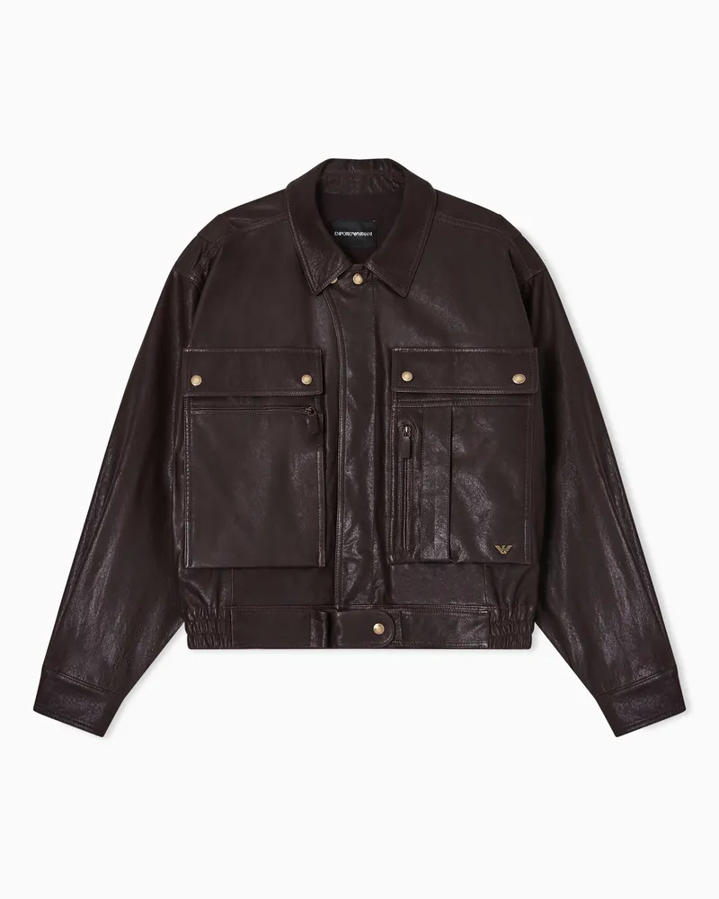 Emporio Armani Blouson in vegetable-washed nappa leather Braun