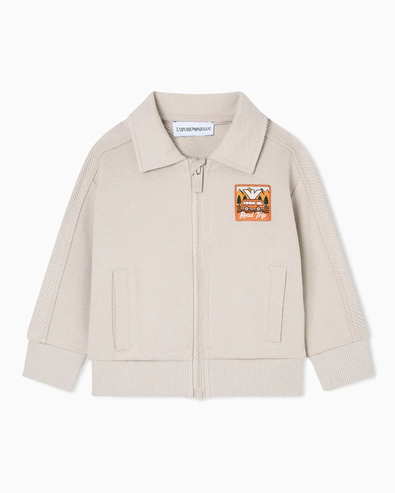 Emporio Armani ASV Manga Bear Crew Sweatshirt mit Reißverschluss, gefertigt aus Bio-Jersey-Interlock Beige