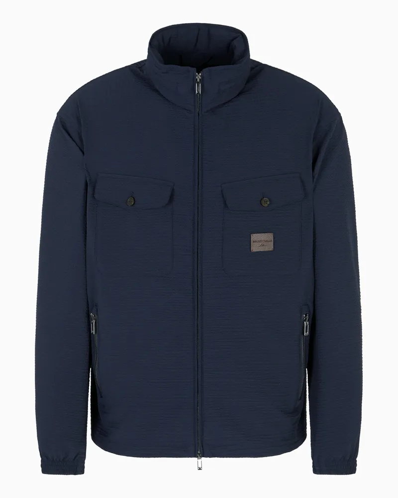 Emporio Armani Blouson mit durchgehendem Reißverschluss, gefertigt aus Seersucker-Nylon Marineblau