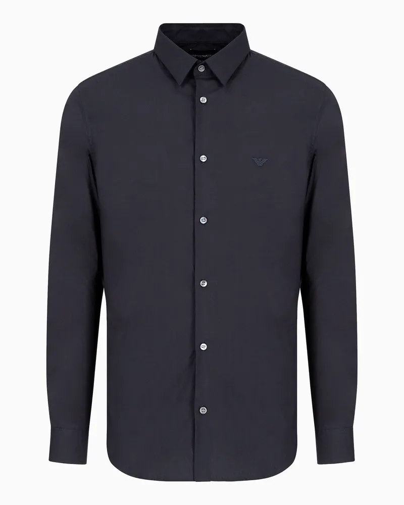 Emporio Armani Hemd aus gemischtem Nylon-Stretch Marineblau