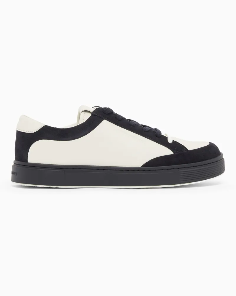 Emporio Armani Leather sneakers with suede details Marineblau