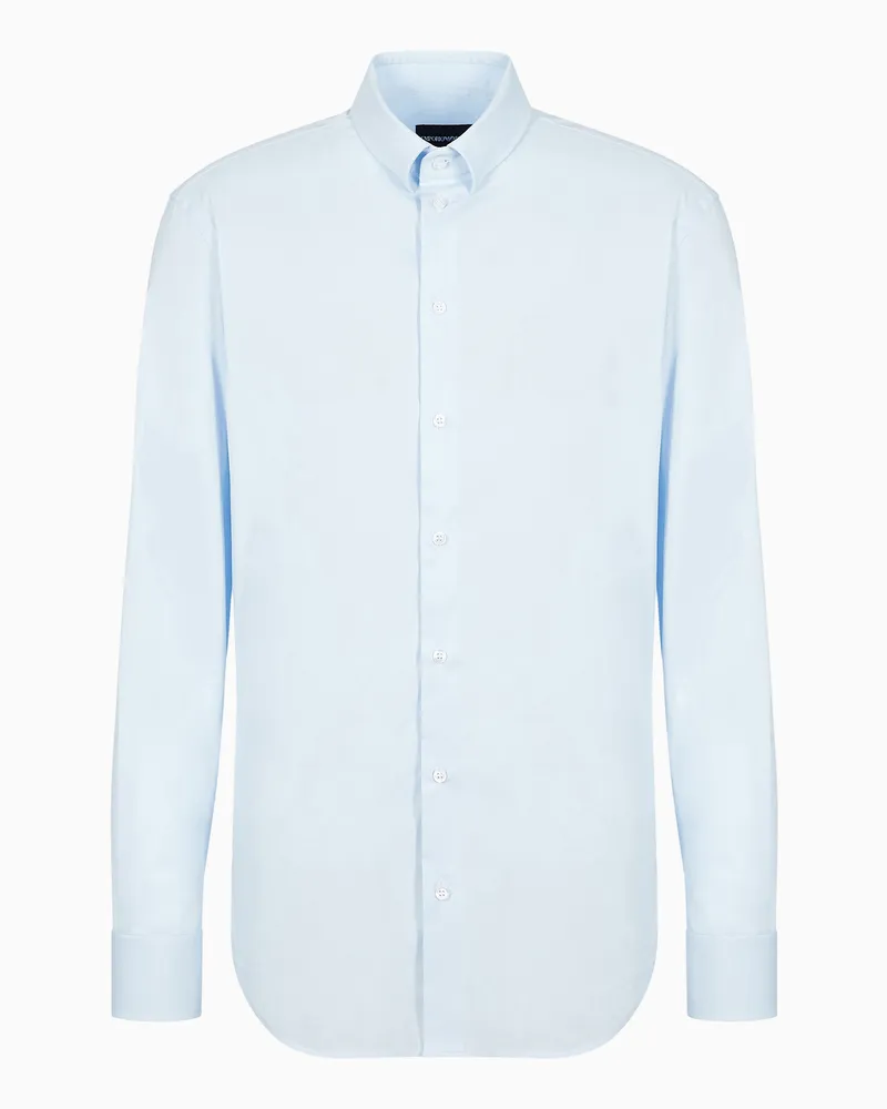 Emporio Armani Bluse aus elastischem Baumwollpopeline Hellblau