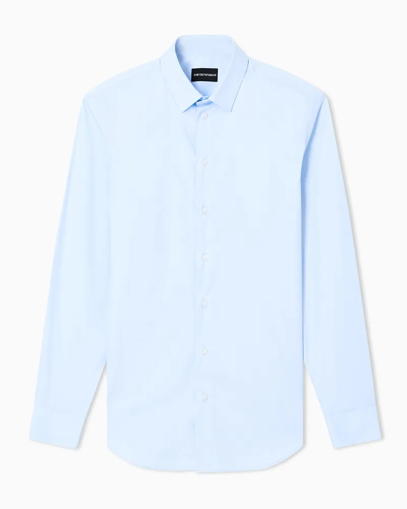 Emporio Armani Bluse aus elastischem Baumwollpopeline Hellblau