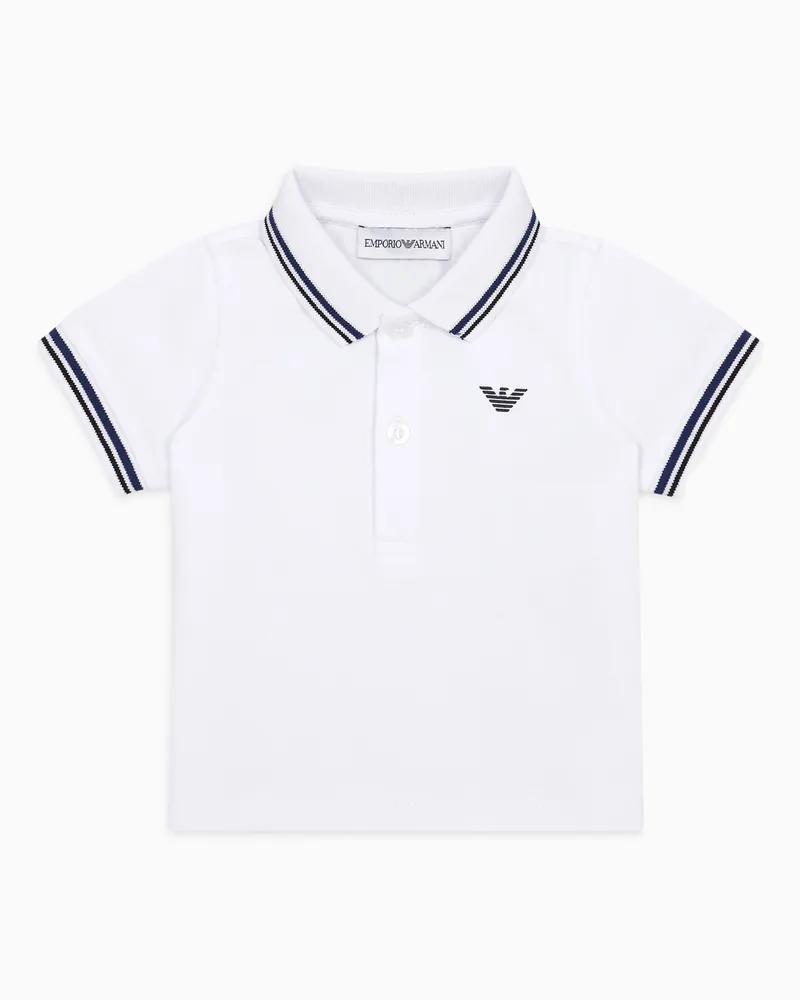 Emporio Armani Poloshirt aus Stretch-Pikee mit gestreiften Bündchen Weiß