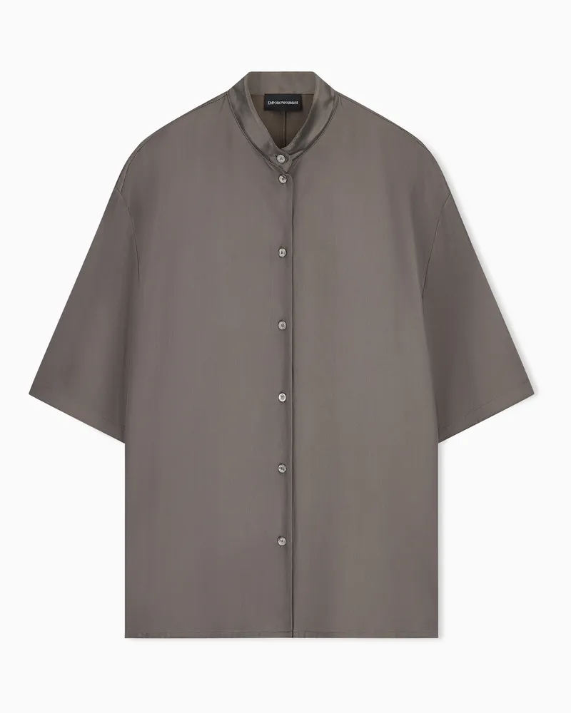 Emporio Armani Hemd mit Grandad-Kragen aus Viskosetwill Braun