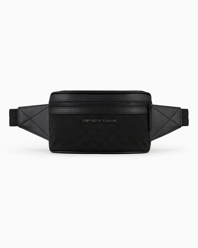 Emporio Armani Gürteltasche aus Nylon mit durchgehendem Adler-Jacquard Schwarz