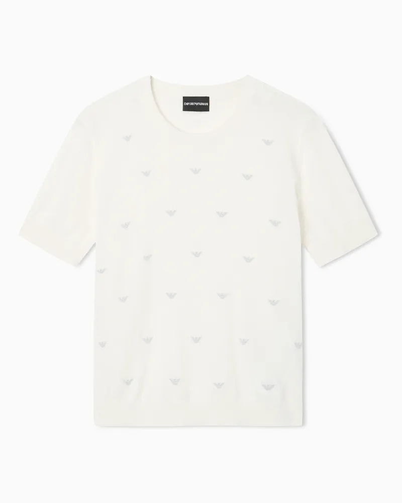 Emporio Armani Pullover mit aufgestickten, kleinen Allover-Adlern Weiß