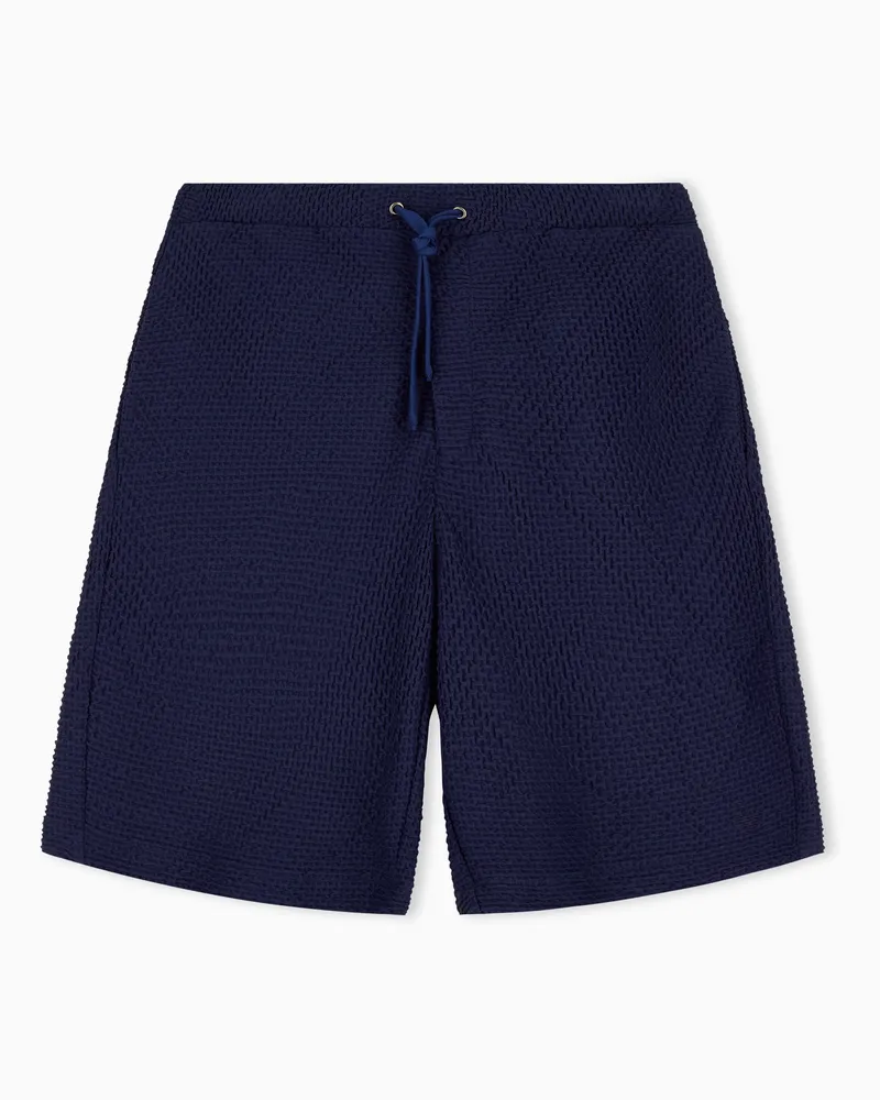Emporio Armani Bermudashorts aus geprägtem bi-elastischem Jersey Marineblau