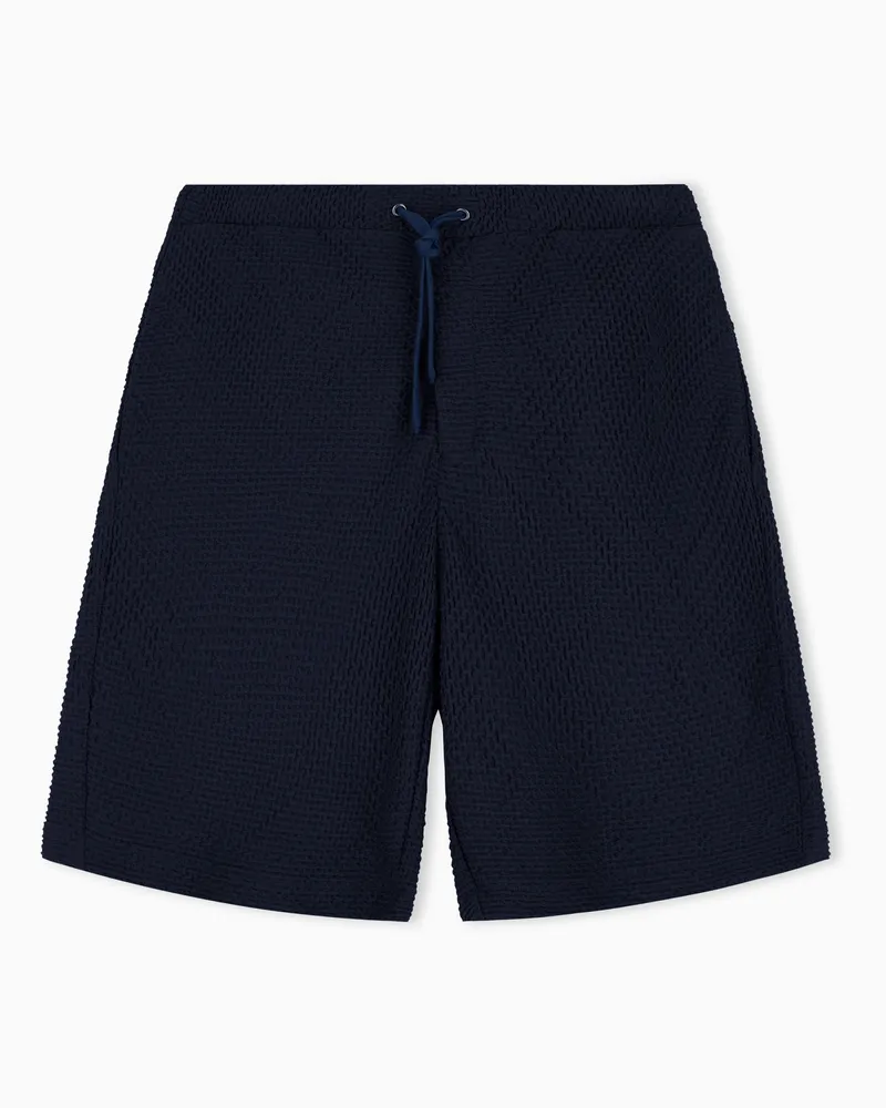 Emporio Armani Bermudashorts aus geprägtem bi-elastischem Jersey Marineblau