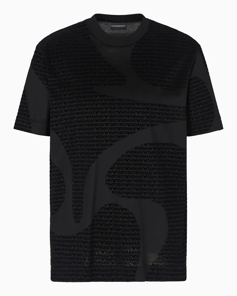 Emporio Armani ASV T-Shirt aus einer Jersey-Lyocell-Mischung mit Allover-Logo in Flock-Technik Schwarz