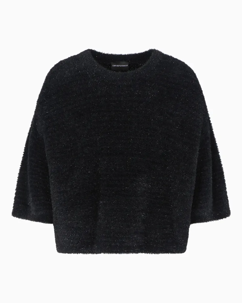 Emporio Armani Kurzarm-Pullover aus Lurex-Linksstrick Schwarz