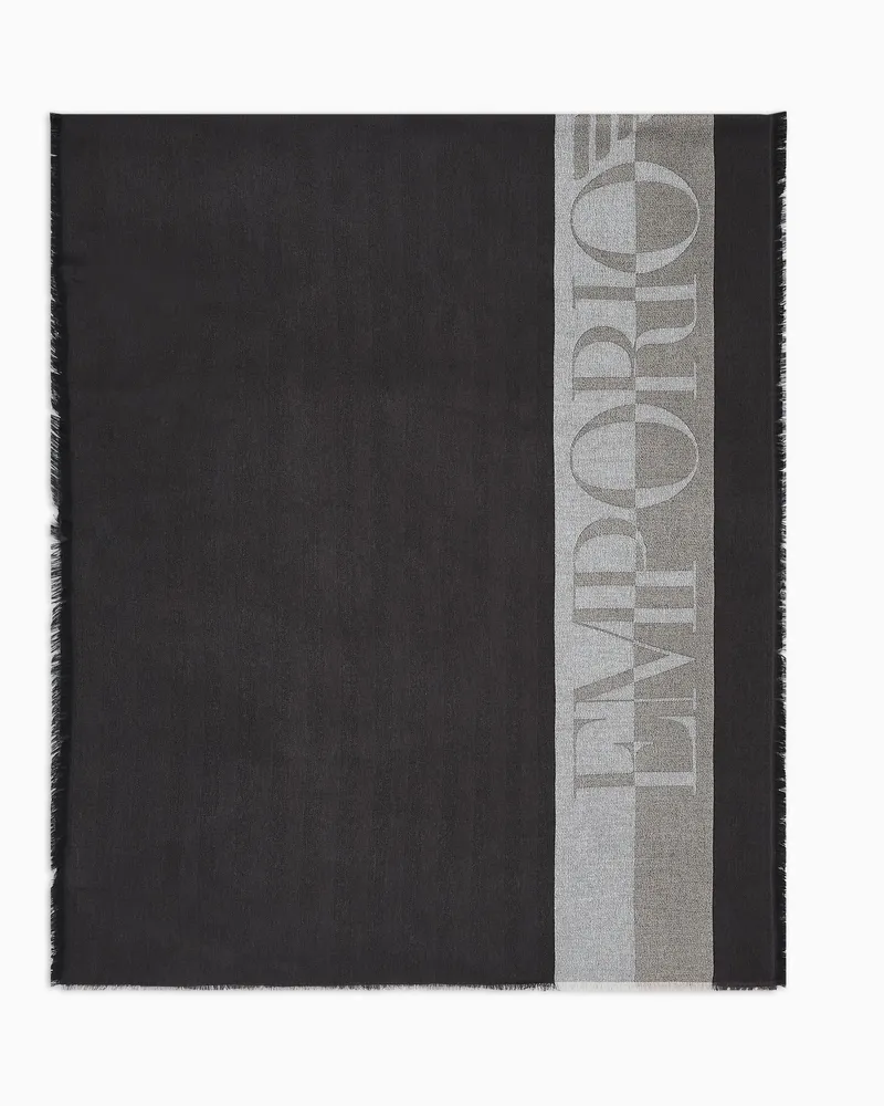 Emporio Armani Gestreifter Schal mit großem Logo Grau