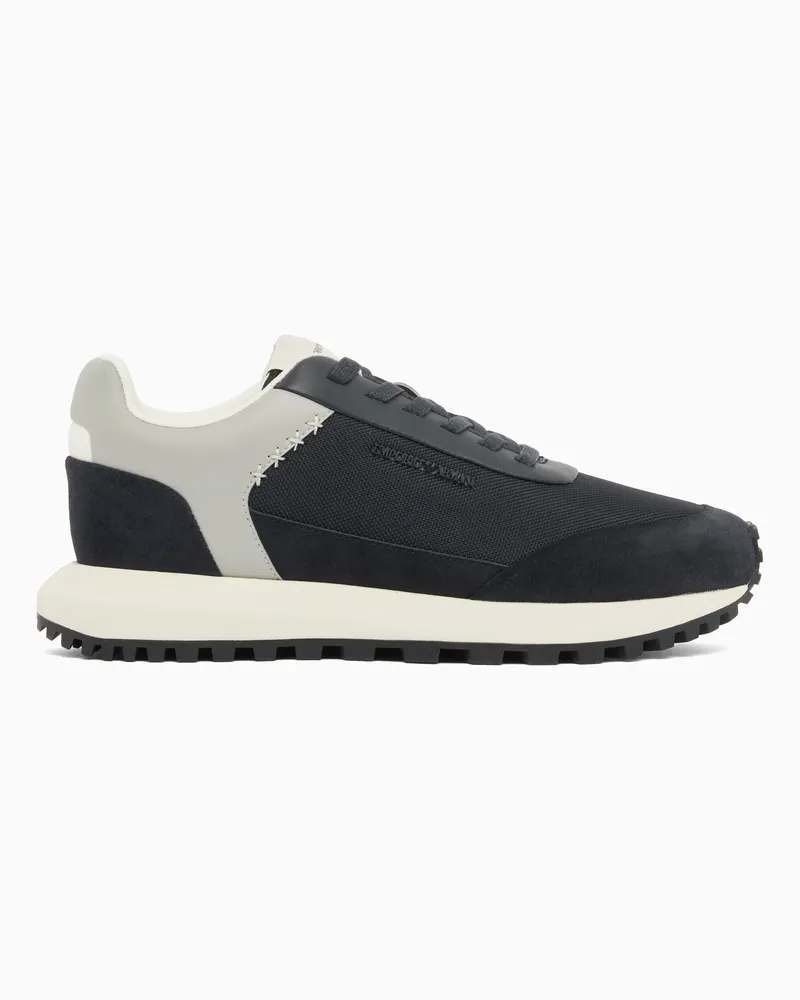 Emporio Armani Sneaker aus Cordura mit Veloursleder-Details und seitlichem Logo Marineblau