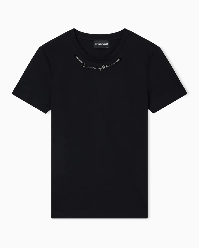 Emporio Armani T-Shirt aus leichtem Jersey mit Schmuck-Logo-Detail Schwarz