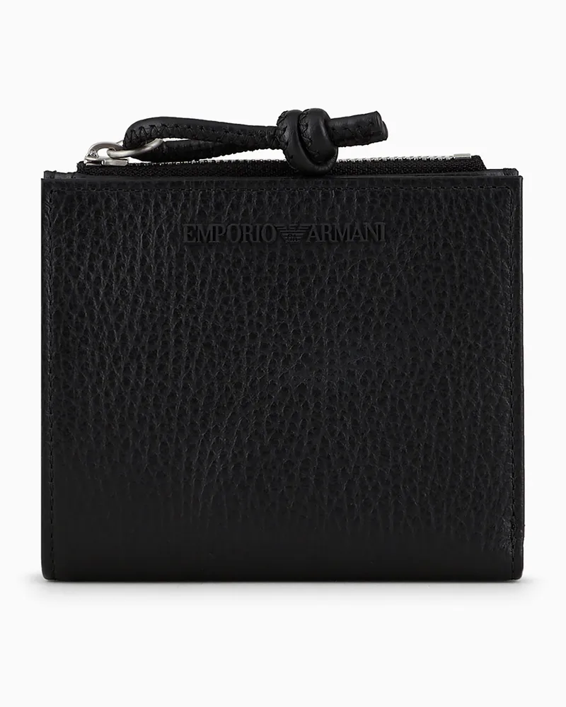 Emporio Armani Kartenetui aus getrommeltem Leder mit Reißverschluss Schwarz