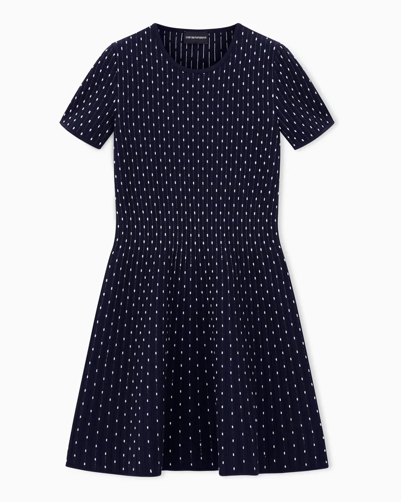 Emporio Armani Unifarbenes kurzes Kleid, gefertigt aus Viskose in Jacquard-Stoff-Verarbeitung mit Tupfen Blau