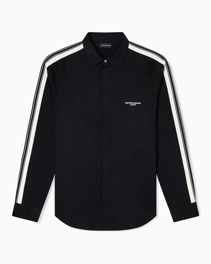Emporio Armani ASV Slim Fit Jersey-Hemd aus einer Lyocell-Mischung mit Bändern Schwarz