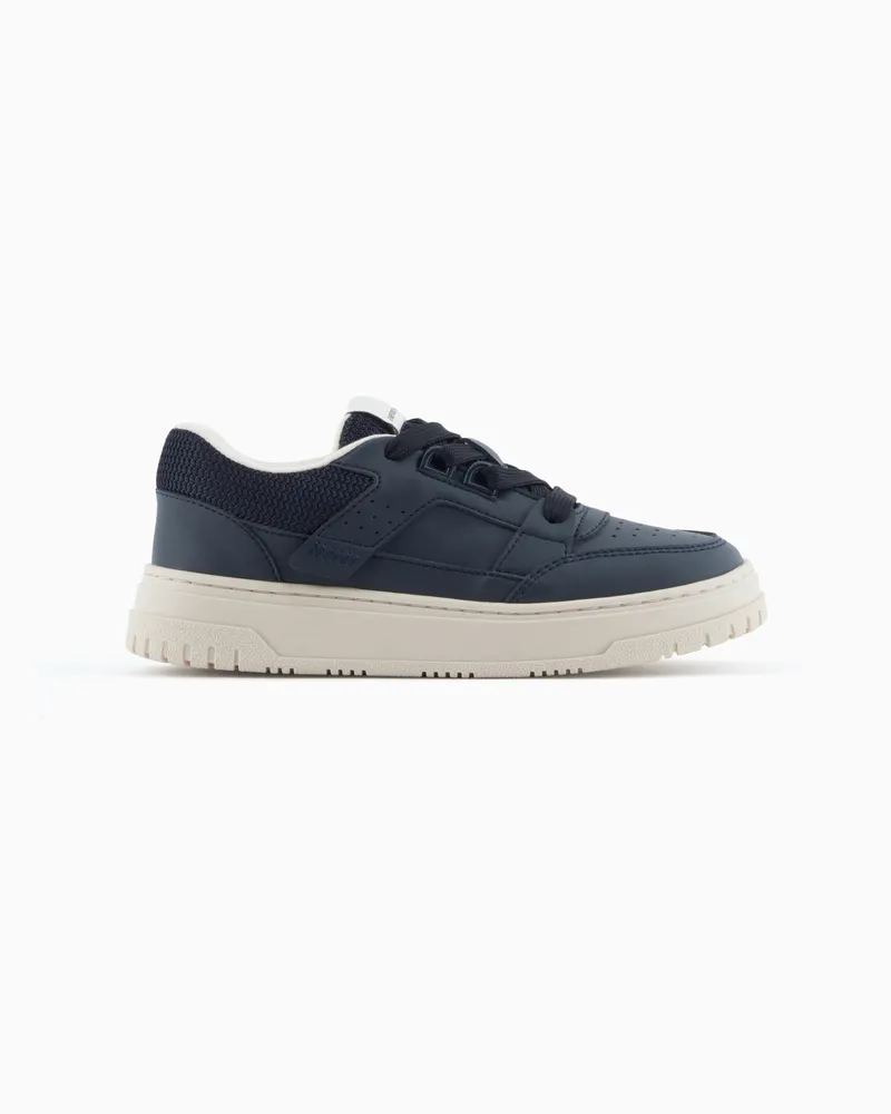 Emporio Armani Sneaker aus Leder mit Details aus Mesh Marineblau