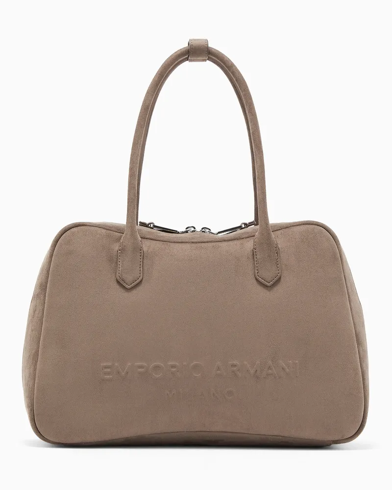 Emporio Armani Eagle Club Capsule Schultertasche in Velourslederoptik Beige
