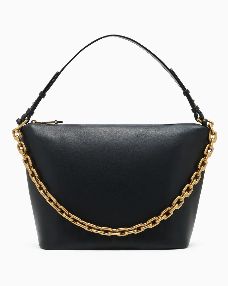 Emporio Armani Mittelgroße Hobo Bag aus Leder mit Kette Schwarz