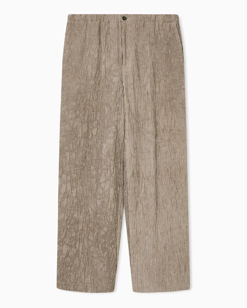 Emporio Armani Hose aus Jacquard-Leinenmischung in Rindenoptik, kaltgefärbt Beige