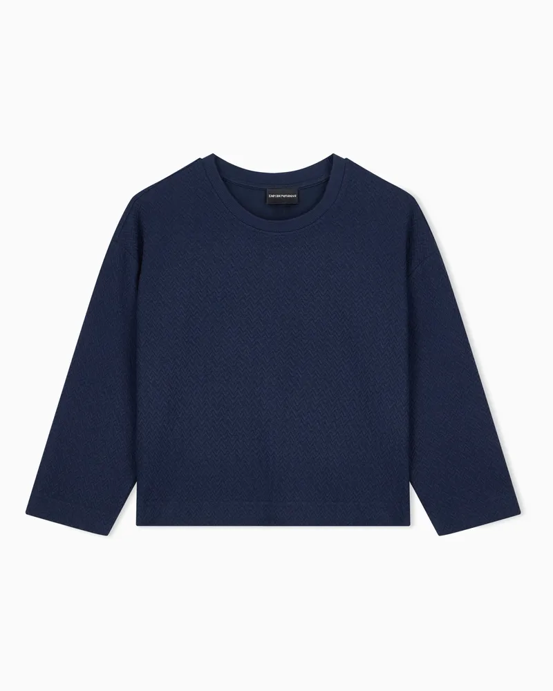 Emporio Armani Regular Fit Pullover aus Baumwolljersey mit Chevron-Muster Marineblau