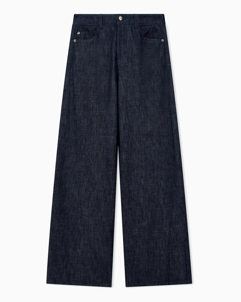 Emporio Armani 5-Pocket-Jeans aus Baumwolle mit weitem Bein und hohem Bund Blau