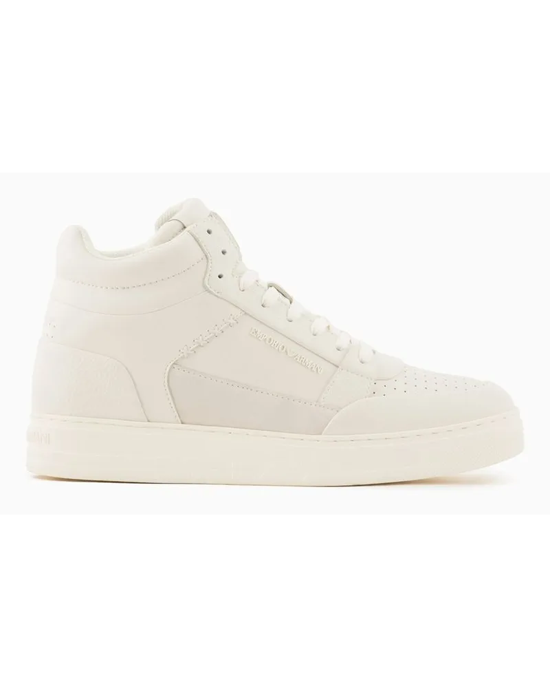 Emporio Armani Asv High-top-sneaker aus Veloursleder und Regeneriertem Leder Weiss