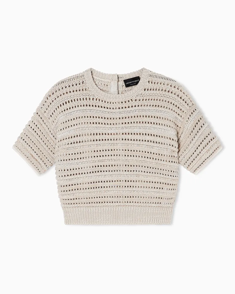 Emporio Armani Pullover mit kurzen Ärmeln und Lochmuster Beige