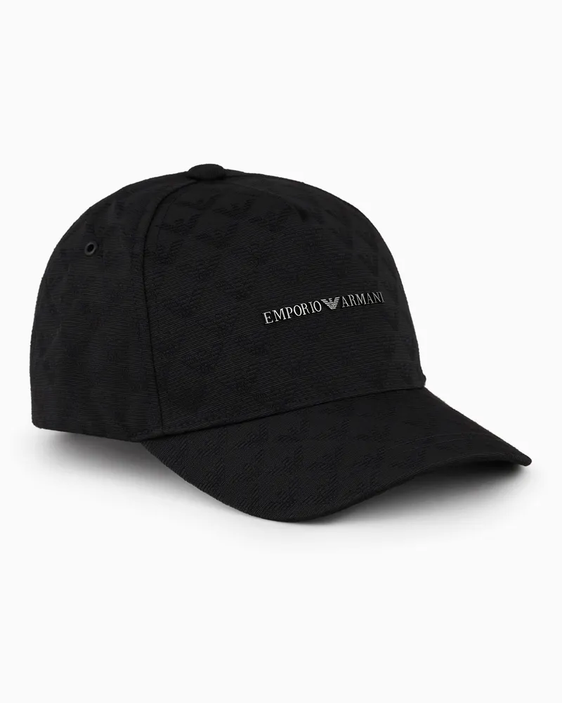 Emporio Armani Baseballcap aus Jacquard-Stoff mit Allover-Adler Schwarz