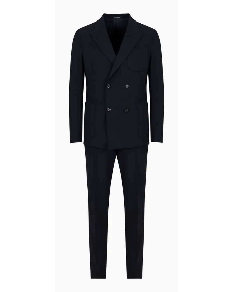 Emporio Armani Doppelreihiger Anzug aus Bi-stretch-schurwollgewebe Marineblau