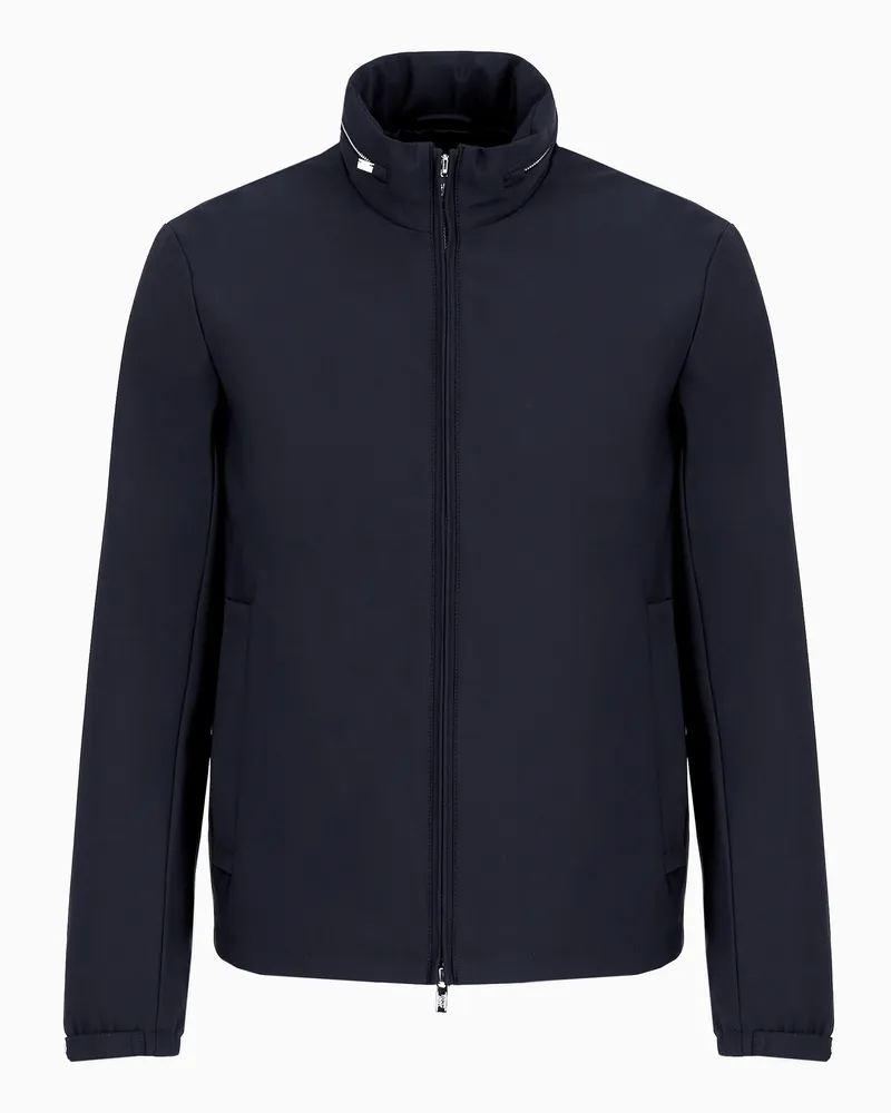 Emporio Armani Blouson mit durchgehendem Reißverschluss aus Nylon mit abnehmbarer Kapuze Marineblau