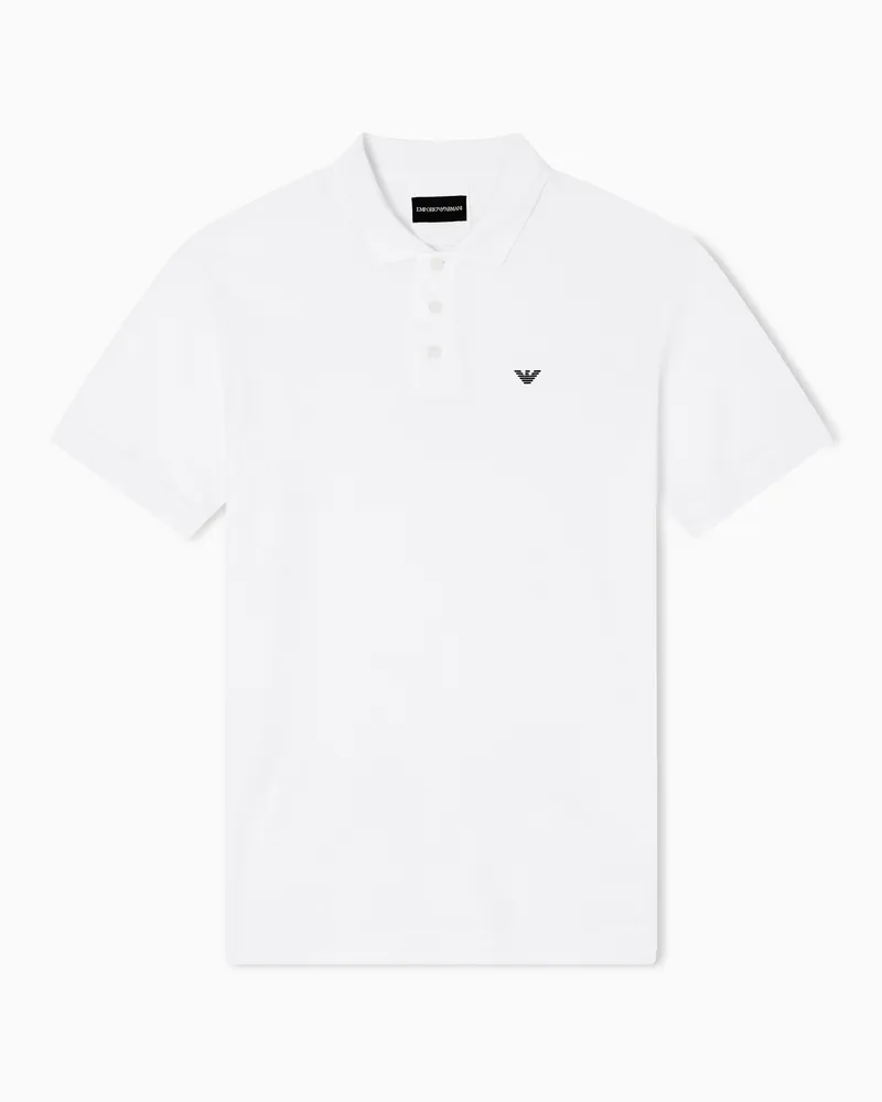 Emporio Armani Poloshirt aus merzerisiertem Pikee mit Mikro-Adler Weiß