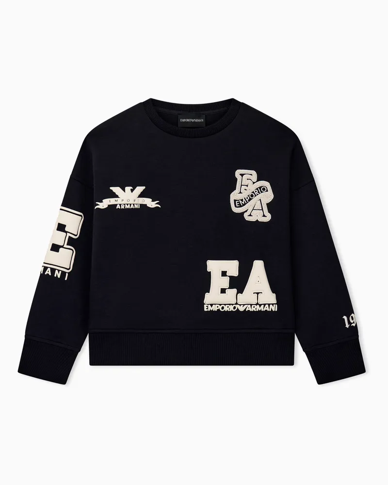 Emporio Armani Oversize Sweatshirt aus Baumwolljersey mit Applikationen Marineblau