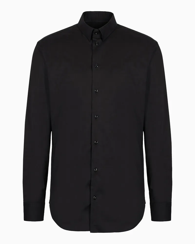 Emporio Armani Bluse aus elastischem Baumwollpopeline Schwarz