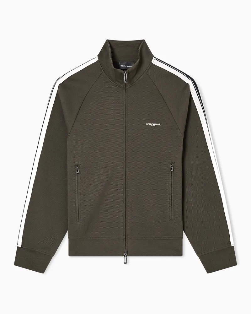 Emporio Armani ASV Jersey-Sweatshirt mit kontrastierenden Bändern und durchgehendem Reißverschluss Grau