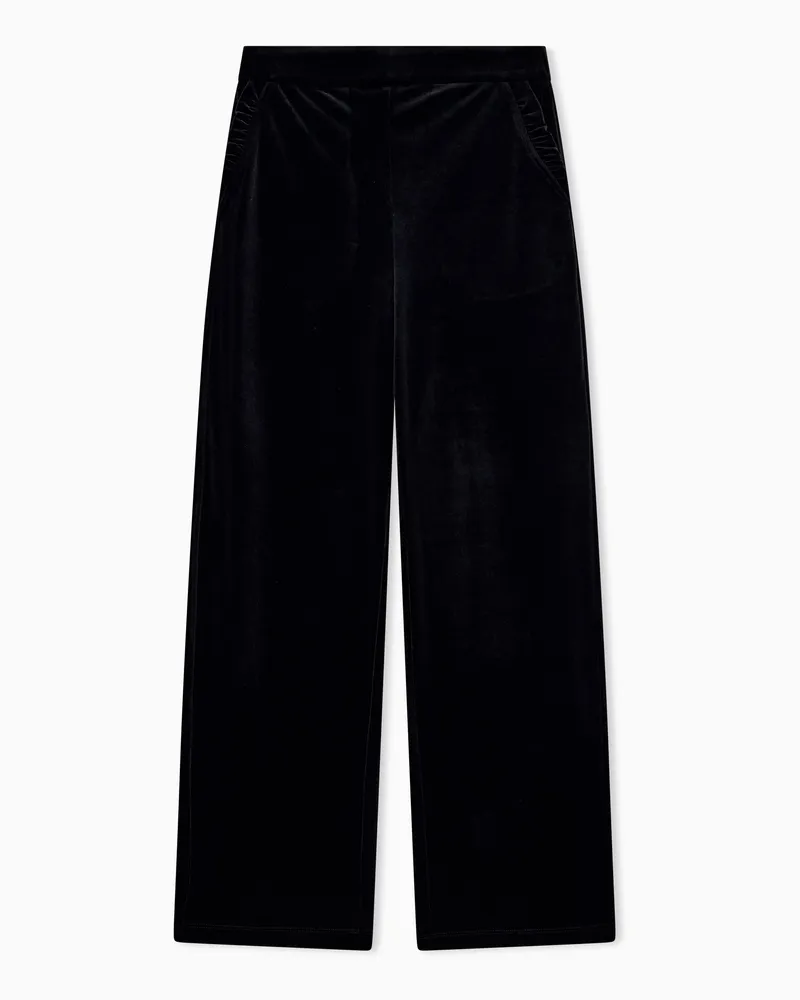 Emporio Armani Weite Samthose mit Seitentaschen und elastischem Bund Schwarz
