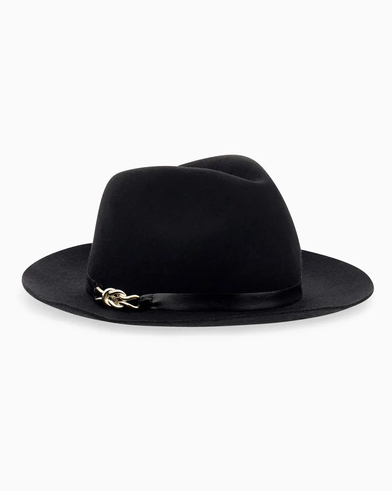 Emporio Armani Fedora-Hut aus Merinowolle mit Lederband und Kettendetail Schwarz