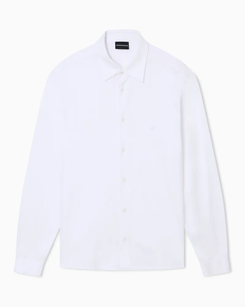 Emporio Armani Slim Fit Jersey-Hemd aus einer Lyocell-Mischung Weiß