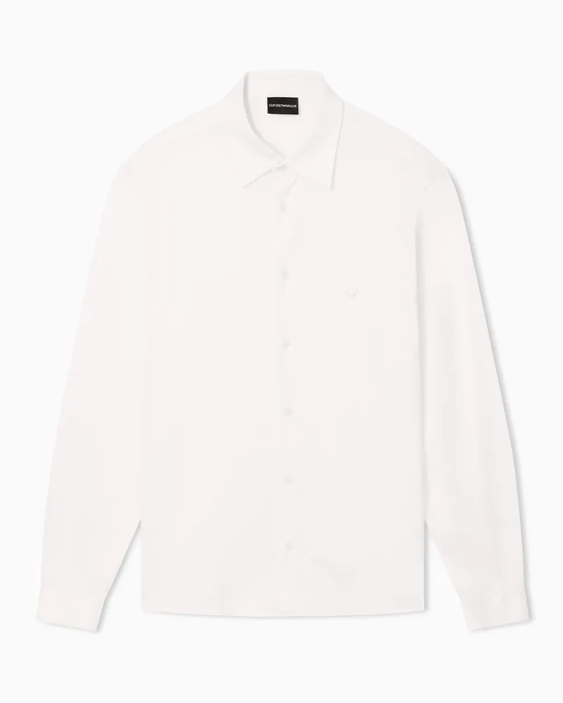 Emporio Armani Slim Fit Jersey-Hemd aus einer Lyocell-Mischung Weiß