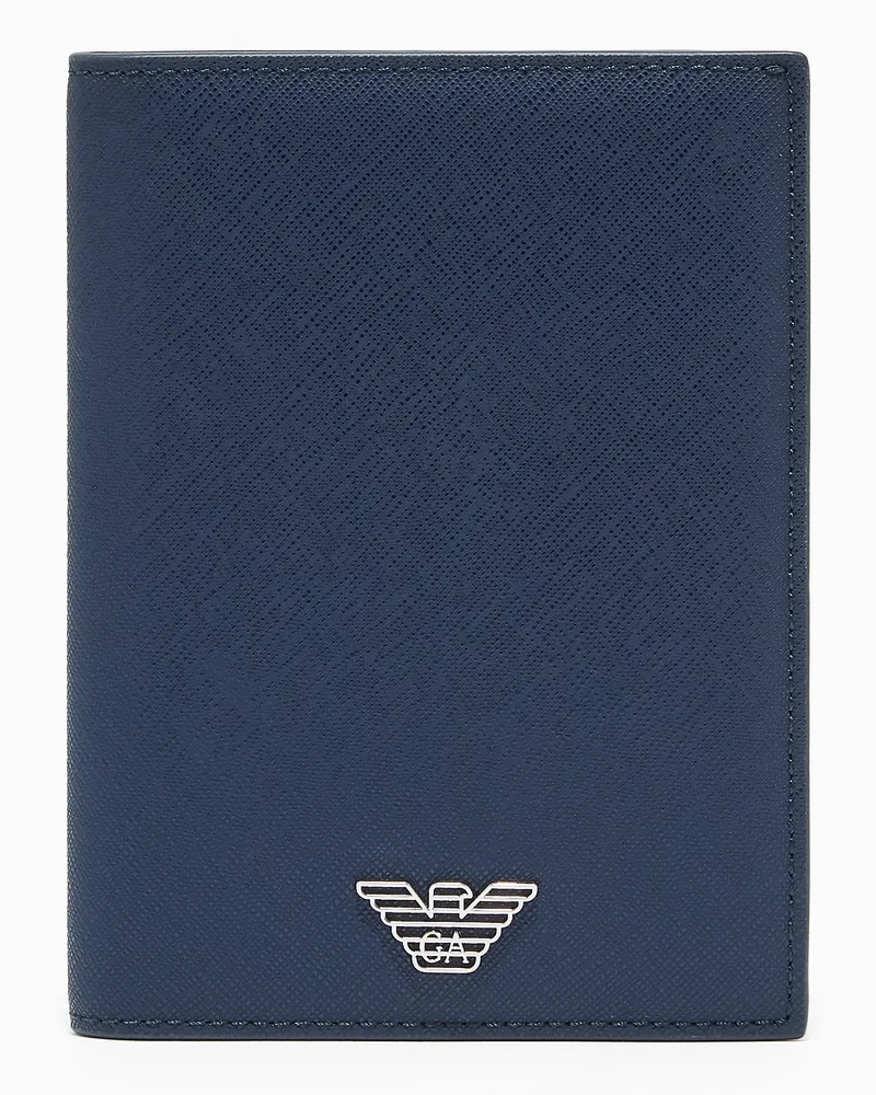 Emporio Armani Brieftasche aus aufbereitetem Saffiano-Leder mit Adler-Plakette Blau