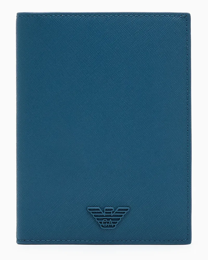 Emporio Armani ASV Brieftasche aus aufbereitetem Saffiano-Leder mit Adler-Plakette Blau