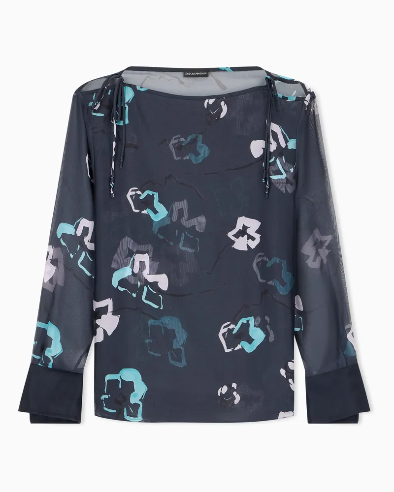 Emporio Armani Bluse aus Seidenchiffon mit abstraktem Blumenmuster Gemustert